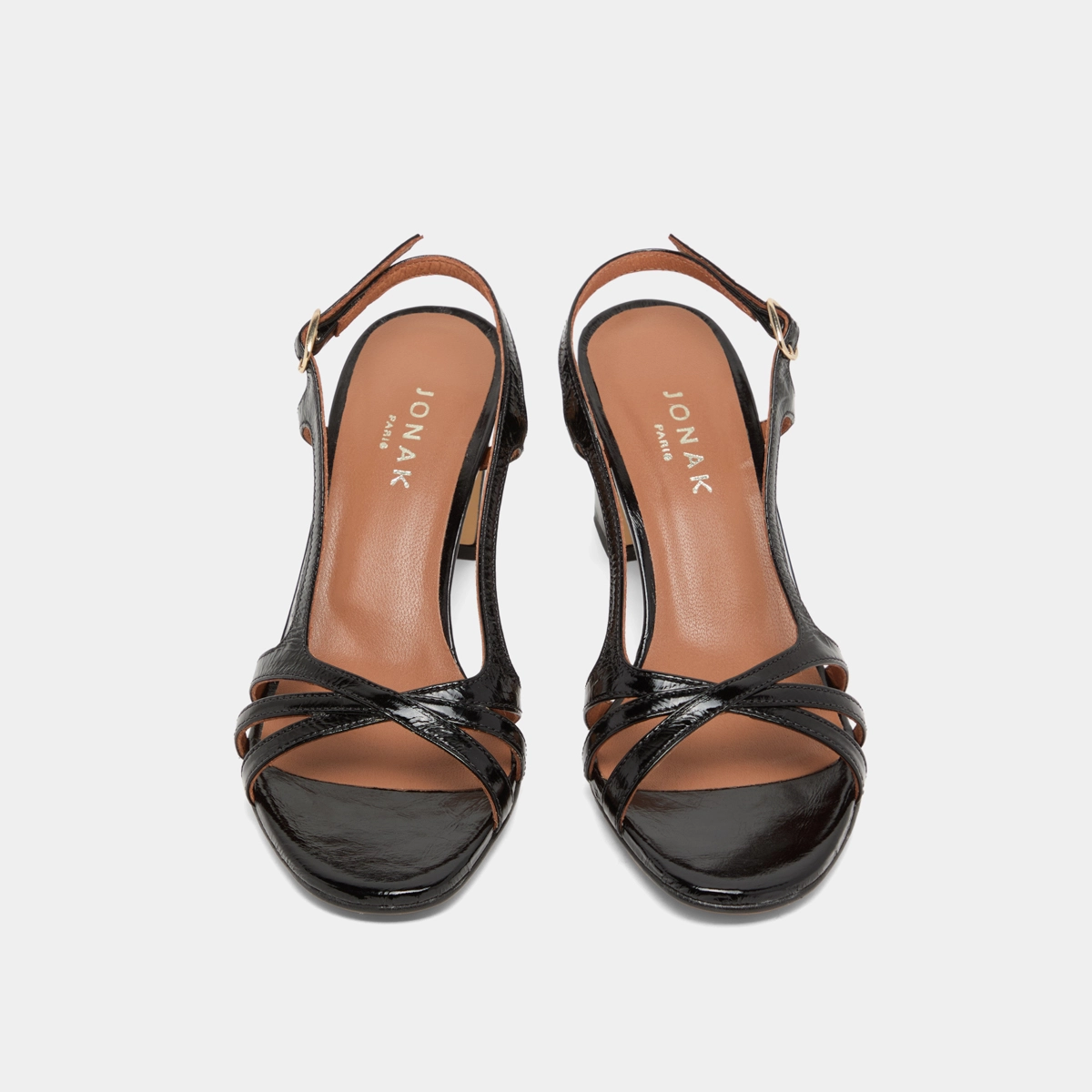 Sandales à hauts talons en cuir brillant noir | VAIANA | Jonak