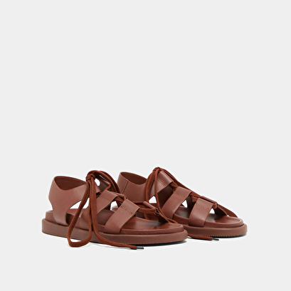 Sandales à multiples brides et lacets en cuir cognac | WELLINGTON | Jonak