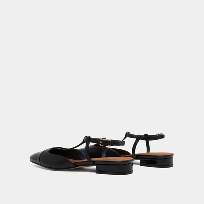Ballerines &agrave; boucles ajustables en vernis et cuir noirs | DHAPUS