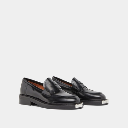 Mocassins &agrave; pi&egrave;ces m&eacute;talliques en cuir glac&eacute; noir | DJAMBA