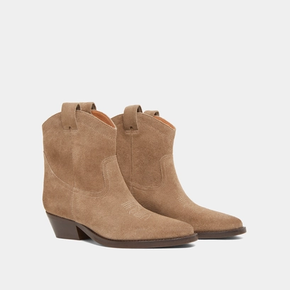 Boots &agrave; talons biseaut&eacute;s en croute taupe | DONATE | Jonak
