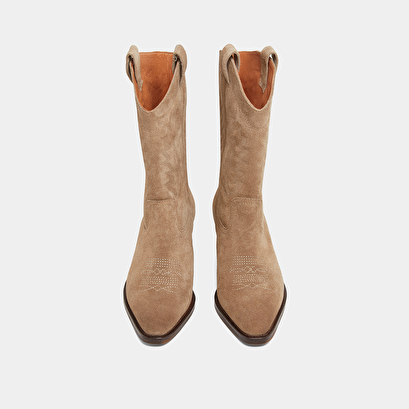 Bottes à talons biseautés et motifs en croute taupe | DONATELLA