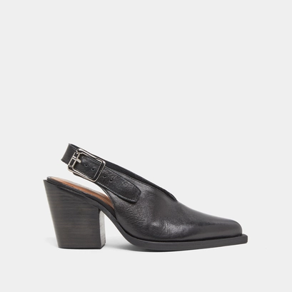 Escarpins &agrave; talons biseaut&eacute;s en cuir noir | DORY