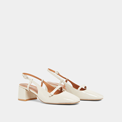 Slingbacks à talons et bouts carrés en vernis plissé écru | DARIO | Jonak
