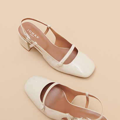 Slingbacks à talons et bouts carrés en vernis plissé écru | DARIO | Jonak