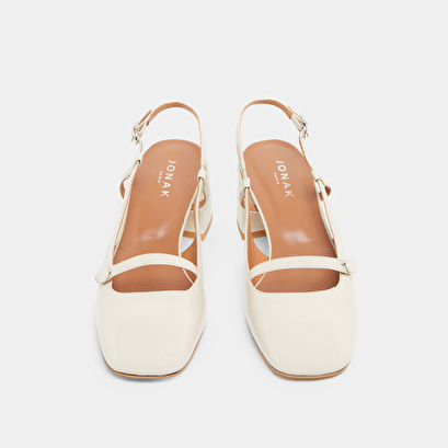 Slingbacks à talons et bouts carrés en vernis plissé écru | DARIO | Jonak