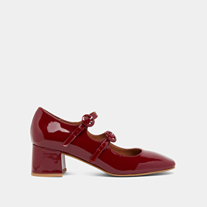 Babies à doubles brides et bouts arrondis en vernis rouge carmin | DELOU | Jonak