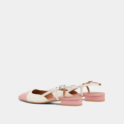 Ballerines ouvertes en cuir &eacute;cru et vernis pliss&eacute; rose | DHAPOU