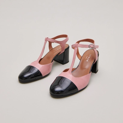 Salom&eacute;s &agrave; talons et bouts arri&egrave;res ouver... en vernis pliss&eacute; rose et en vernis noir | DHAPS