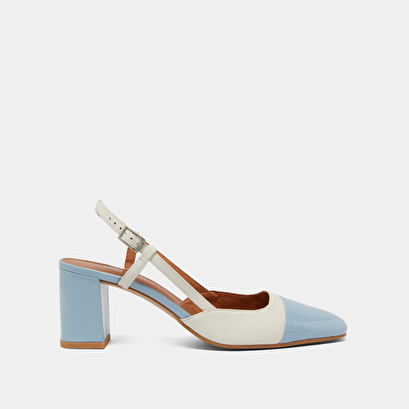 Slingbacks à talons en cuir écru et en vernis bleu ciel | DHAPOP | Jonak