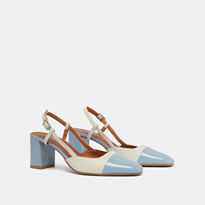 Slingbacks à talons en cuir écru et en vernis bleu ciel | DHAPOP | Jonak