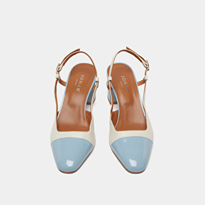 Slingbacks à talons en cuir écru et en vernis bleu ciel | DHAPOP | Jonak