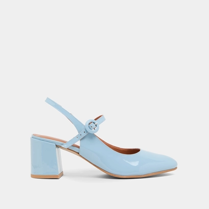 Babies &agrave; talons et bouts arri&egrave;res ouvert... en vernis bleu ciel | DOLLAR