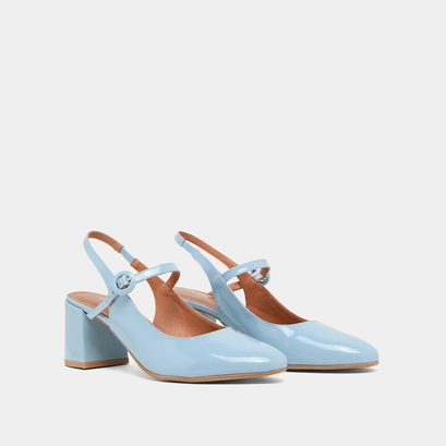 Babies &agrave; talons et bouts arri&egrave;res ouvert... en vernis bleu ciel | DOLLAR