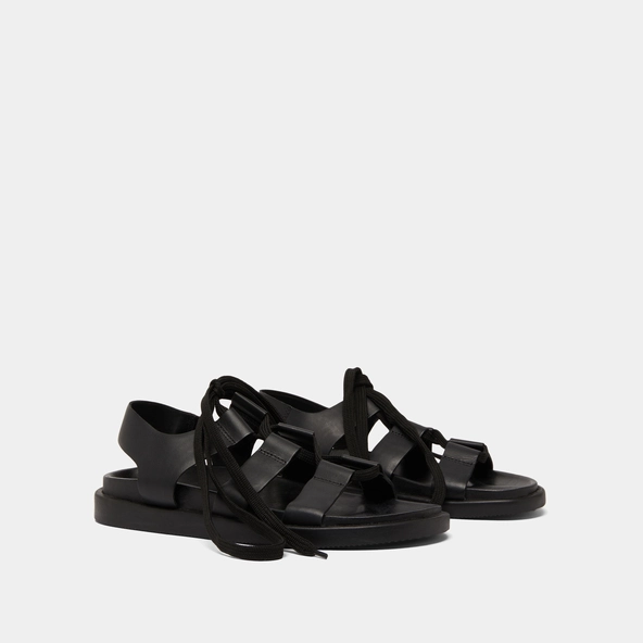 Sandales à multiples brides et lacets en cuir noir | WELLINGTON | Jonak