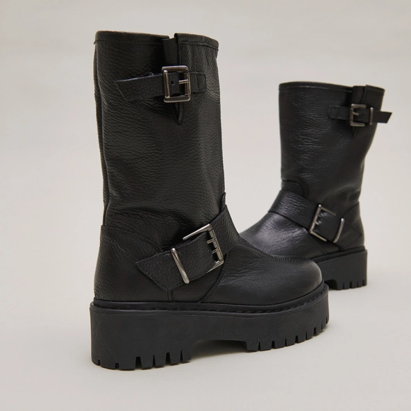 Bottes avec boucles en cuir grainé noir | RICCARDO | Jonak