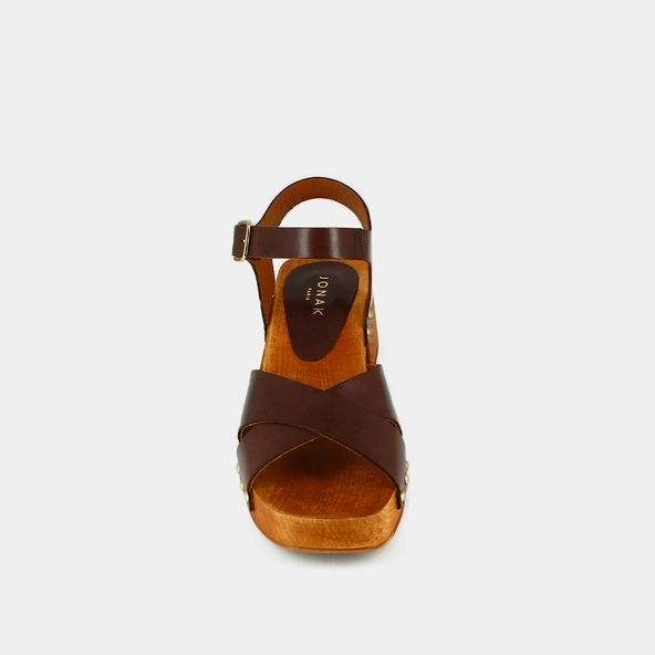 Sandales à clous et à brides croisées en cuir marron | MAE | Jonak