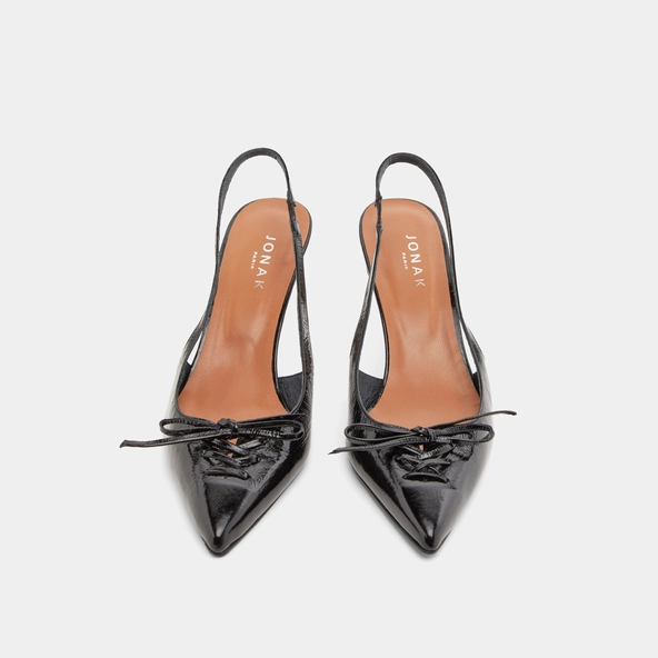 Escarpins &agrave; bouts arri&egrave;res ouverts en cuir brillant noir | DOLENE | Jonak