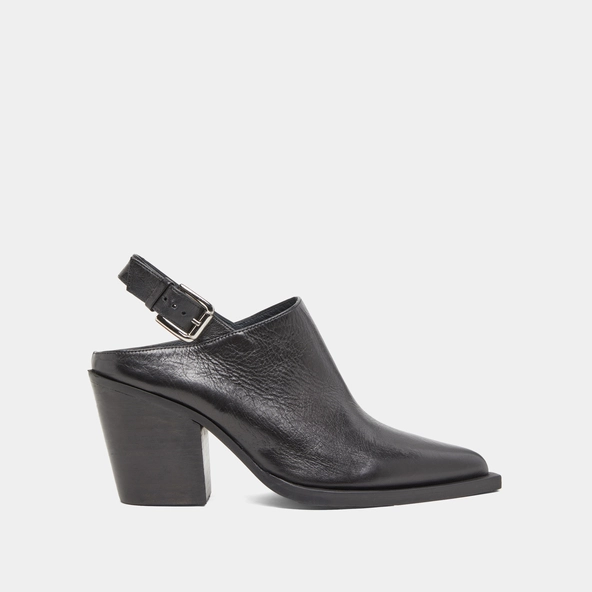 Mules &agrave; talons biseaut&eacute;s en cuir noir | DOREN | Jonak