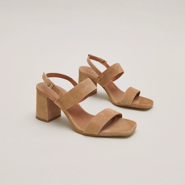 Sandales &agrave; talons en velours camel | VICO | Jonak