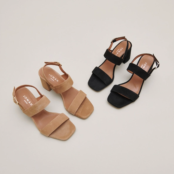 Sandales &agrave; talons en velours camel | VICO | Jonak