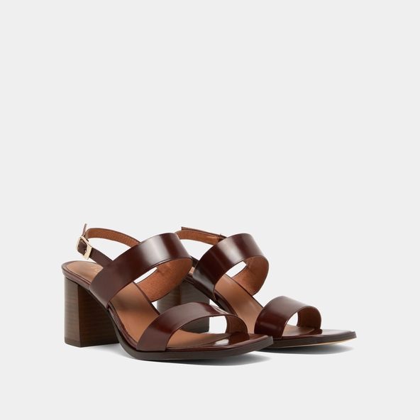 Sandales &agrave; talons en cuir glac&eacute; cognac | VALMONT | Jonak