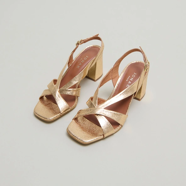 Sandales &agrave; talons en cuir craquel&eacute; or | VANITY | Jonak