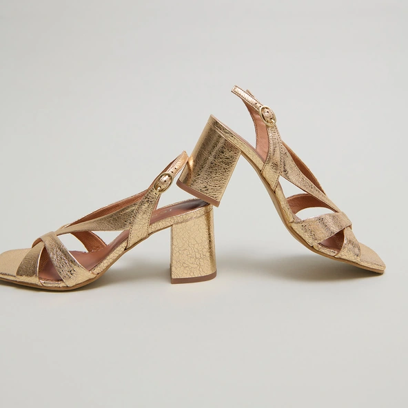 Sandales &agrave; talons en cuir craquel&eacute; or | VANITY | Jonak