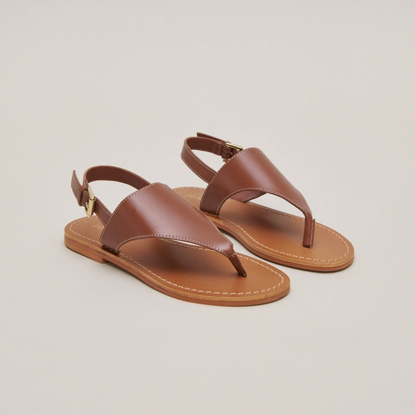 Nu-pieds à brides arrières en cuir cognac | WADE | Jonak