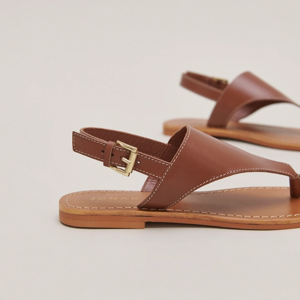Nu-pieds à brides arrières en cuir cognac | WADE | Jonak