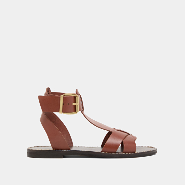 Sandales à boucles et brides en cuir cognac | whisper