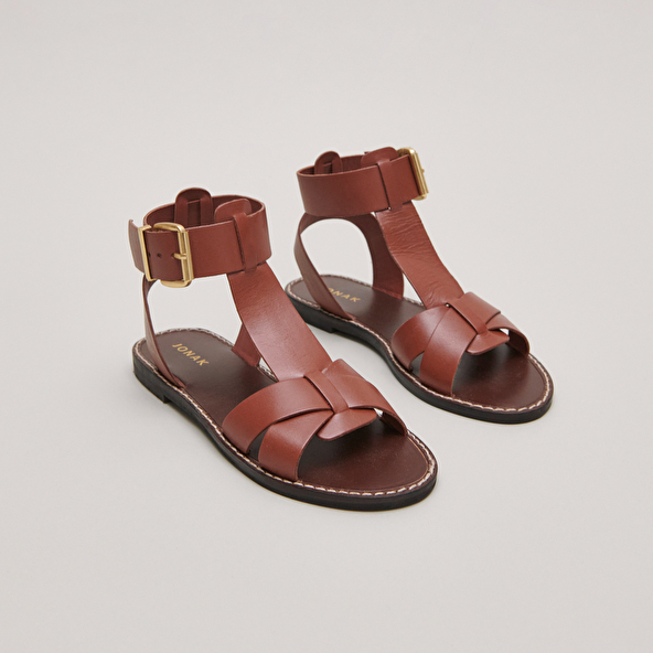Sandales à boucles et brides en cuir cognac | whisper