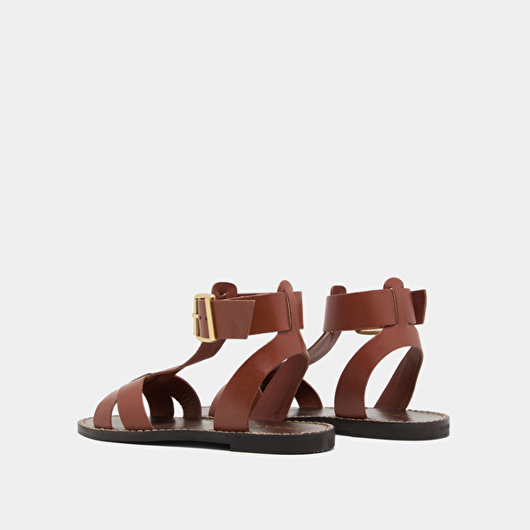 Sandales à boucles et brides en cuir cognac | whisper