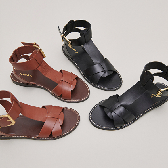 Sandales à boucles et brides en cuir cognac | WHISPER | Jonak