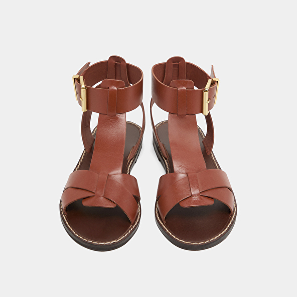 Sandales à boucles et brides en cuir cognac | whisper