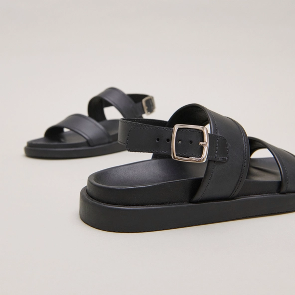 Sandales à doubles lanières en cuir noir | WICHITA | Jonak