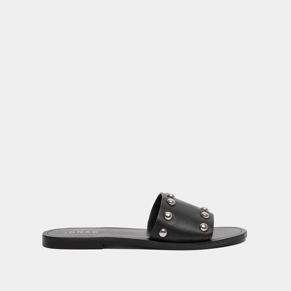 Mules &agrave; d&eacute;tails argent&eacute;s en cuir grain&eacute; noir | WINSLOW | Jonak