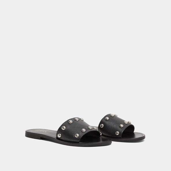 Mules &agrave; d&eacute;tails argent&eacute;s en cuir grain&eacute; noir | WINSLOW | Jonak