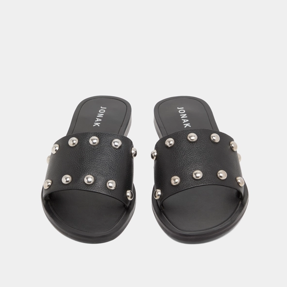 Mules &agrave; d&eacute;tails argent&eacute;s en cuir grain&eacute; noir | WINSLOW | Jonak
