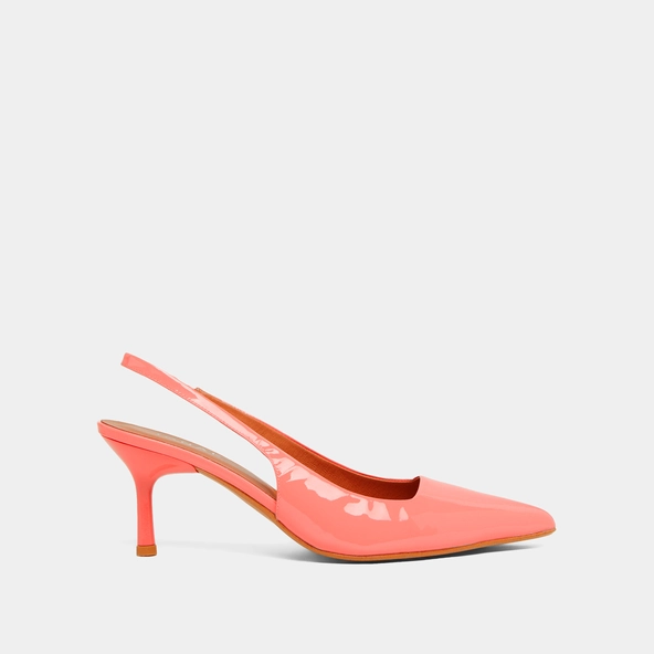 Escarpins &agrave; bouts pointus en vernis corail | DIAMANTINE | Jonak