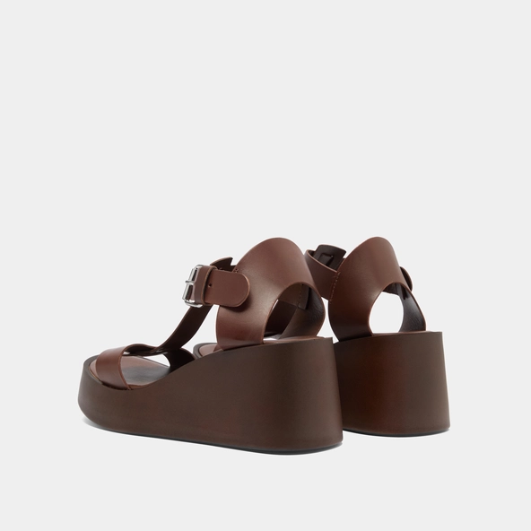 Sandales compens&eacute;es &agrave; boucles ajustables en cuir marron fonc&eacute; | ESTELLE | Jonak
