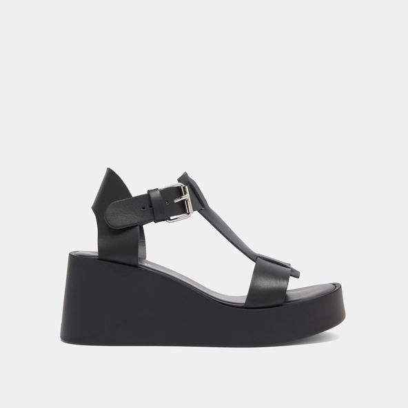 Sandales compensées à boucles ajustables en cuir noir | ESTELLE | Jonak
