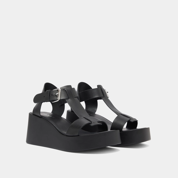 Sandales compensées à boucles ajustables en cuir noir | ESTELLE | Jonak