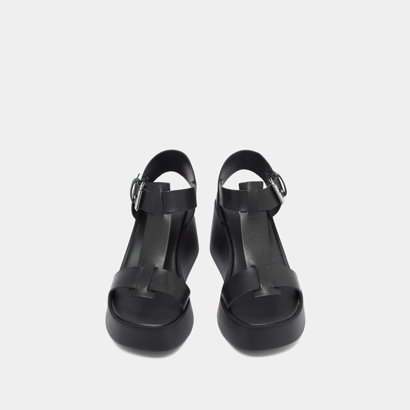 Sandales compensées à boucles ajustables en cuir noir | ESTELLE | Jonak