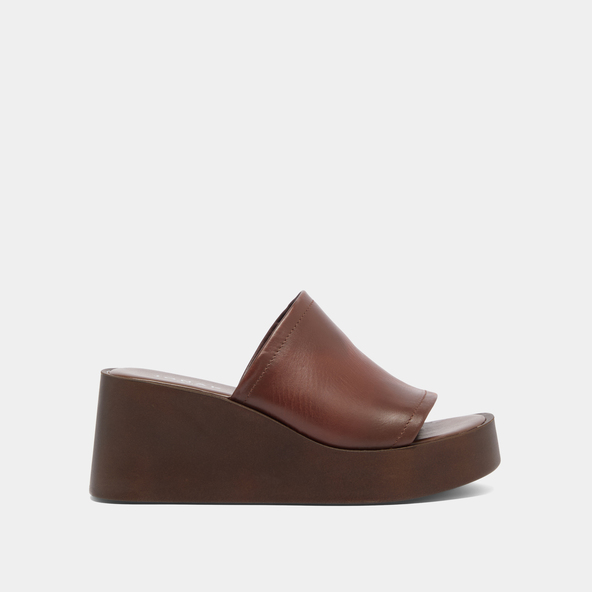 Mules compensées en cuir marron foncé | EUGENE | Jonak