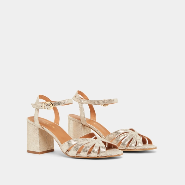 Sandales &agrave; brides et bouts ouverts en velours lamin&eacute; platine | DEBACQ | Jonak