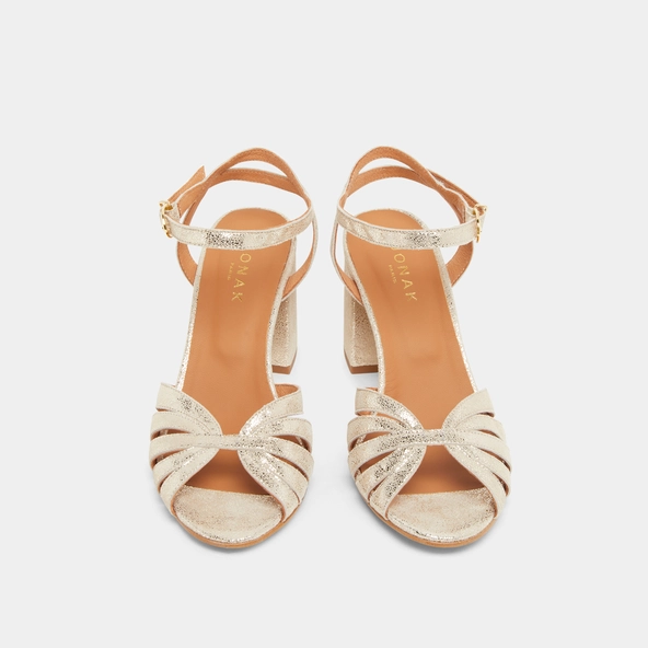 Sandales &agrave; brides et bouts ouverts en velours lamin&eacute; platine | DEBACQ | Jonak