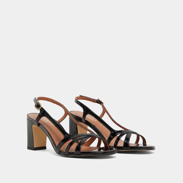 Sandales à hauts talons en cuir brillant noir | VAIANA | Jonak