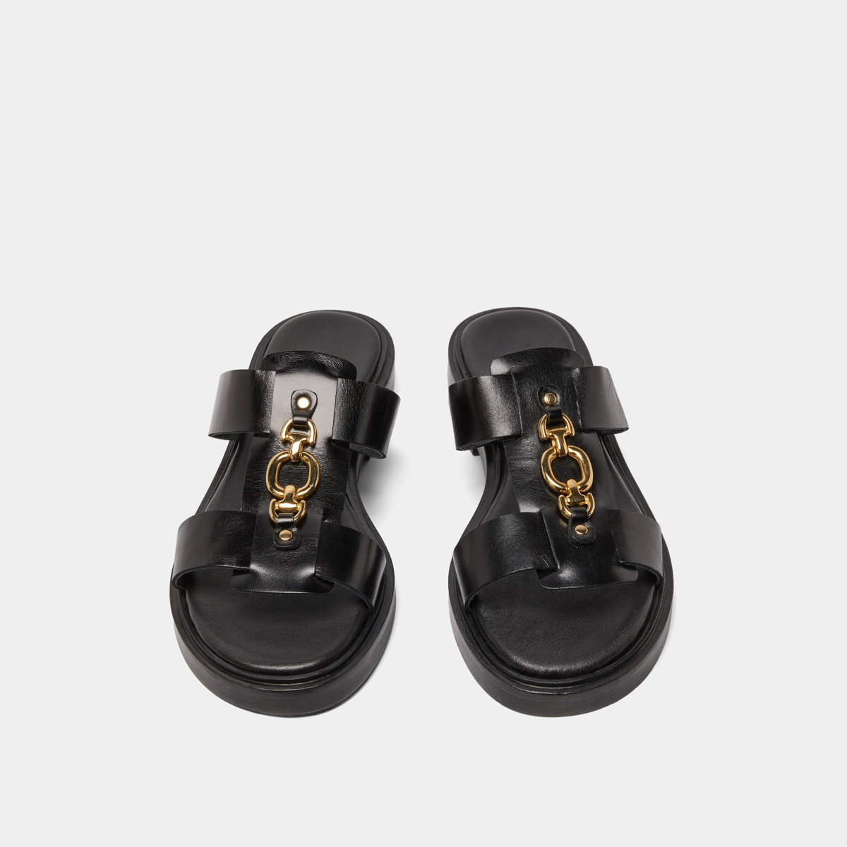 Mules à mors dorés en cuir noir | DOP | Jonak