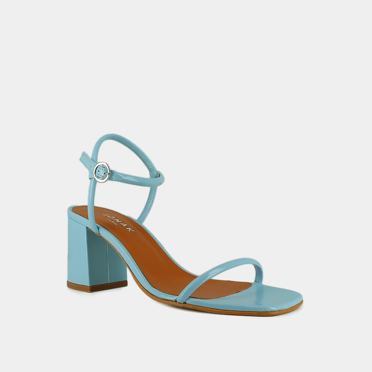 Sandales à brides fines en vernis plissé bleu ciel | VEDETTE | Jonak